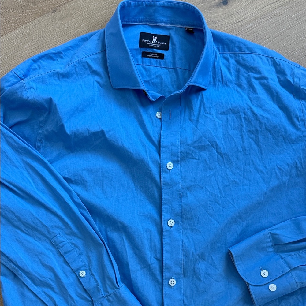Psycho Bunny Bright Blue Men’s Long-Sleeve Dress Shirt 16 1/2 32/33